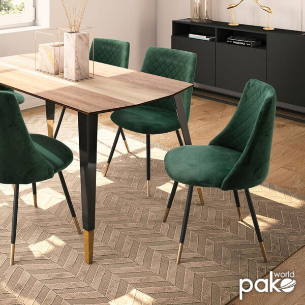 Καρέκλα Giselle pakoworld βελούδο σκούρο πράσινο-μαύρο χρυσό πόδι – 096-000012