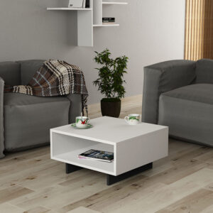 Τραπέζι σαλονιού Hola pakoworld antique λευκό-ανθρακί 60x60x32εκ – 119-000726