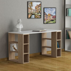 Γραφείο Colmar pakoworld χρώμα λευκό -σκούρο φυσικό 140x60x75εκ – 119-000797