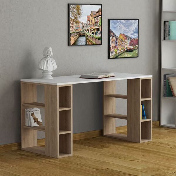 Γραφείο Colmar pakoworld χρώμα λευκό -σκούρο φυσικό 140x60x75εκ – 119-000797