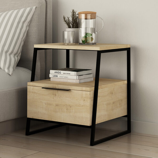 Κομοδίνο Johana pakoworld μαύρο-oak 45x40x50εκ – 119-001163