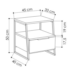 Κομοδίνο Johana pakoworld μαύρο-εκρού 45x40x50εκ – 119-001164