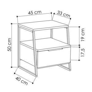 Κομοδίνο Johana pakoworld μαύρο-εκρού 45x40x50εκ – 119-001164