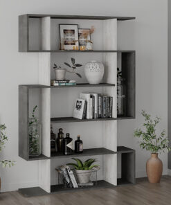 Βιβλιοθήκη MITO pakoworld σε χρώμα antique γκρι-λευκό 108.5×25.5×161εκ – 119-001171