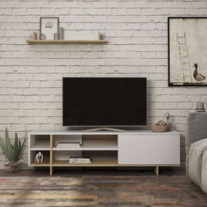 Σύνθετο σαλονιού Saloon pakoworld σε λευκή-oak απόχρωση 160×35.5×44εκ – 119-001227
