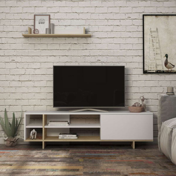 Σύνθετο σαλονιού Saloon pakoworld σε λευκή-oak απόχρωση 160×35.5×44εκ – 119-001227