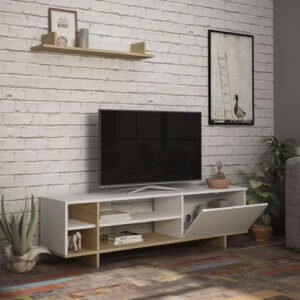 Σύνθετο σαλονιού Saloon pakoworld σε λευκή-oak απόχρωση 160×35.5×44εκ – 119-001227