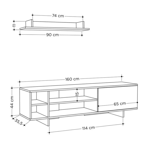Σύνθετο σαλονιού Saloon pakoworld σε λευκή-oak απόχρωση 160×35.5×44εκ – 119-001227