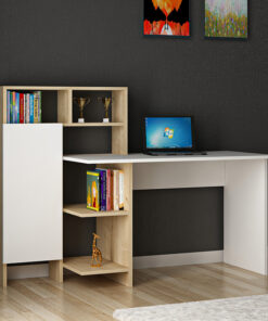 Γραφείο με βιβλιοθήκη Slate pakoworld χρώμα λευκό-φυσικό 120x60x112εκ – 120-000022