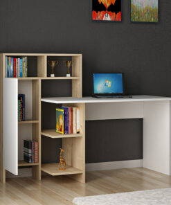 Γραφείο με βιβλιοθήκη Slate pakoworld χρώμα λευκό-φυσικό 120x60x112εκ – 120-000022