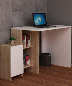 Γραφείο με ραφιέρα Kely pakoworld χρώμα λευκό-φυσικό 113x55x74εκ – 120-000023