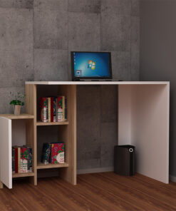 Γραφείο με ραφιέρα Kely pakoworld χρώμα λευκό-φυσικό 113x55x74εκ – 120-000023