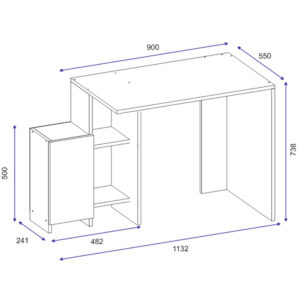 Γραφείο με ραφιέρα Kely pakoworld χρώμα λευκό-φυσικό 113x55x74εκ – 120-000023
