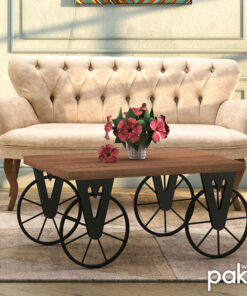 Τραπέζι σαλονιού Bike pakoworld χρώμα μαύρο-καρυδί 85x55x41εκ – 120-000049