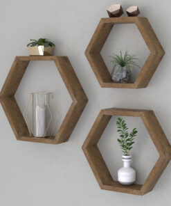 Ραφιέρα τοίχου Valis pakoworld τριών τεμαχίων χρώμα καρυδί 37x9x32εκ – 120-000058