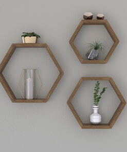 Ραφιέρα τοίχου Valis pakoworld τριών τεμαχίων χρώμα καρυδί 37x9x32εκ – 120-000058