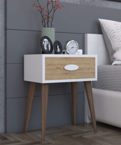 Κομοδίνο Laber pakoworld με ένα συρτάρι καρυδί-λευκό-sonoma 45x30x57.5εκ – 120-000131