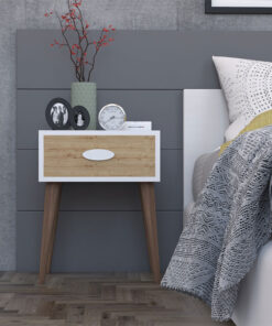 Κομοδίνο Laber pakoworld με ένα συρτάρι καρυδί-λευκό-sonoma 45x30x57.5εκ – 120-000131