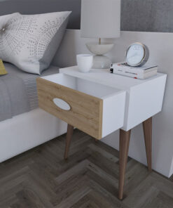 Κομοδίνο Laber pakoworld με ένα συρτάρι καρυδί-λευκό-sonoma 45x30x57.5εκ – 120-000131