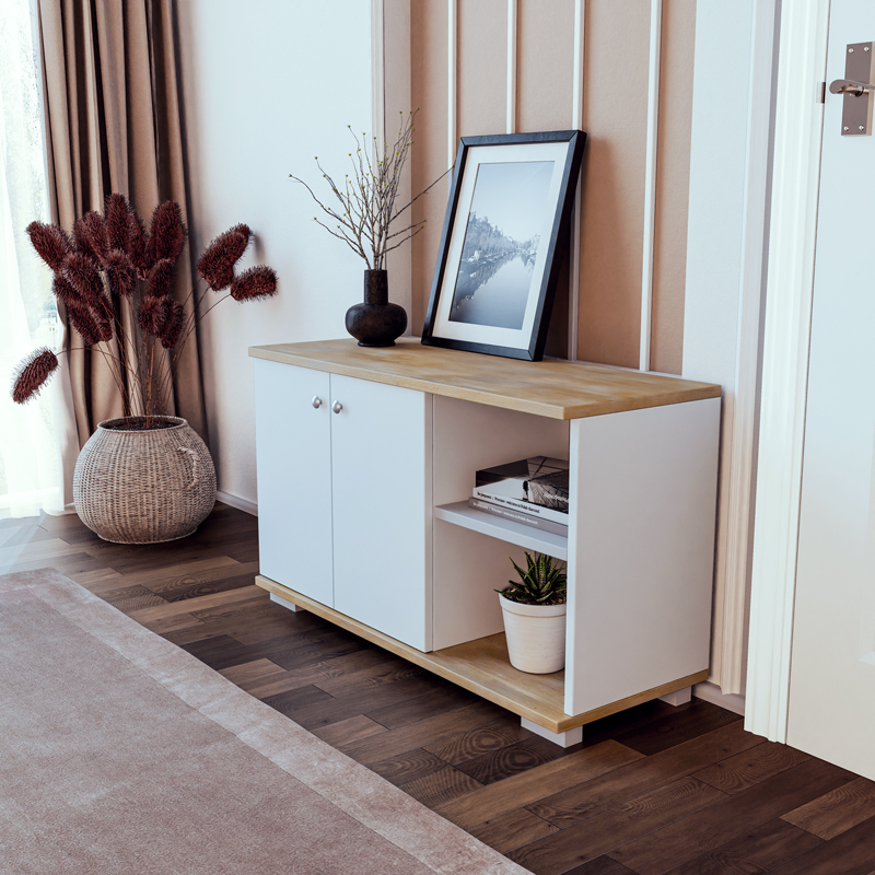 Έπιπλο εισόδου Deril pakoworld λευκό-sonoma 90x33x52.5εκ – 120-000278