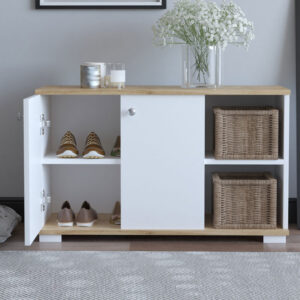 Έπιπλο εισόδου Deril pakoworld λευκό-sonoma 90x33x52.5εκ – 120-000278