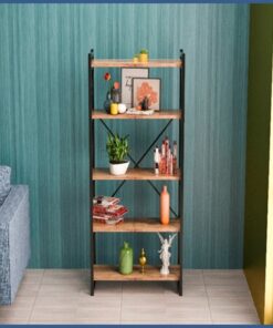 Βιβλιοθήκη Baker pakoworld καρυδί-μαύρο 66x34x180εκ – 120-000330
