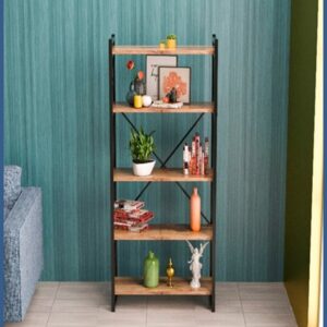 Βιβλιοθήκη Baker pakoworld καρυδί-μαύρο 66x34x180εκ – 120-000330