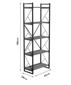 Βιβλιοθήκη Baker pakoworld καρυδί-μαύρο 66x34x180εκ – 120-000330