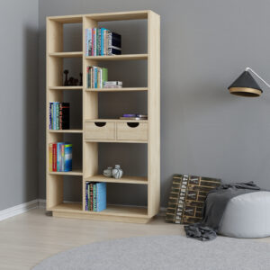 Βιβλιοθήκη με συρτάρια Dakin pakoworld σε oak απόχρωση 80x25x190εκ – 120-000484