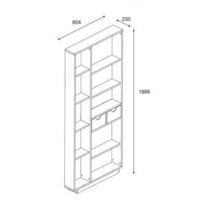 Βιβλιοθήκη με συρτάρια Dakin pakoworld σε oak απόχρωση 80x25x190εκ – 120-000484