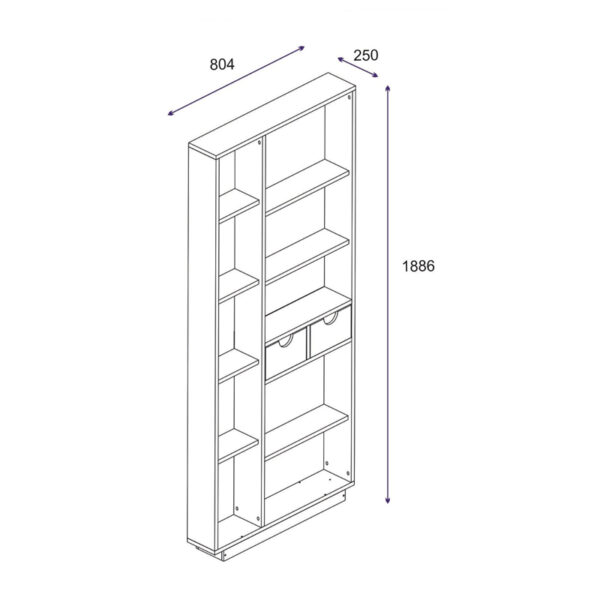 Βιβλιοθήκη με συρτάρια Dakin pakoworld σε oak απόχρωση 80x25x190εκ – 120-000484