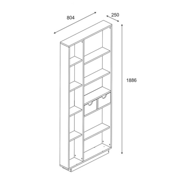Βιβλιοθήκη με συρτάρια Dakin pakoworld σε oak απόχρωση 80x25x190εκ – 120-000484