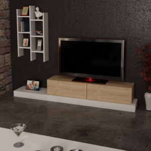 Έπιπλο τηλεόρασης Rumba pakoworld σε λευκή-oak απόχρωση 180x30x31εκ – 120-000489