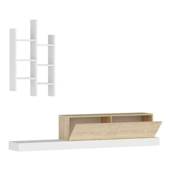 Έπιπλο τηλεόρασης Rumba pakoworld σε λευκή-oak απόχρωση 180x30x31εκ – 120-000489