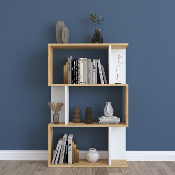 Βιβλιοθήκη Kadu pakoworld σε oak-λευκή απόχρωση  72x22x108εκ – 120-000613