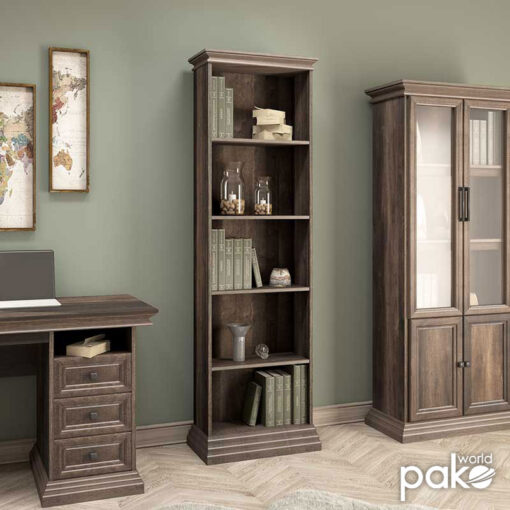Βιβλιοθήκη Mozart pakoworld χρώμα καρυδί 60×34,5×202,5εκ – 123-000126