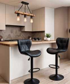 Σκαμπό μπαρ Coozy pakoworld πτυσσόμενο μεταλλικό μαύρο ματ με pu χρώμα μαύρο – 127-000089