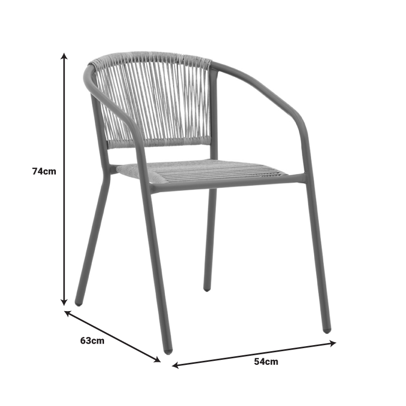 Πολυθρόνα Lindaria pakoworld στοιβαζόμενη μέταλλο σε ανθρακί και pe rattan σε φυσική απόχρωση 54x63x74εκ – 130-000115