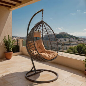 Κούνια Zafer pakoworld κρεμαστή μέταλλο-pp καφέ-μαξιλάρι καφέ 106x103x200εκ – 135-000023