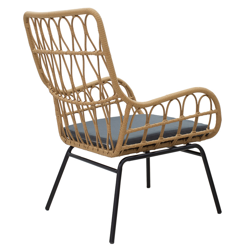 Πολυθρόνα Naoki pakoworld μέταλλο μαύρο-pe φυσικό-μαξιλάρι – 140-000045