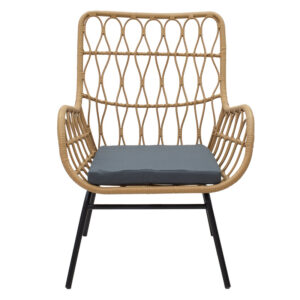 Πολυθρόνα Naoki pakoworld μέταλλο μαύρο-pe φυσικό-μαξιλάρι – 140-000045