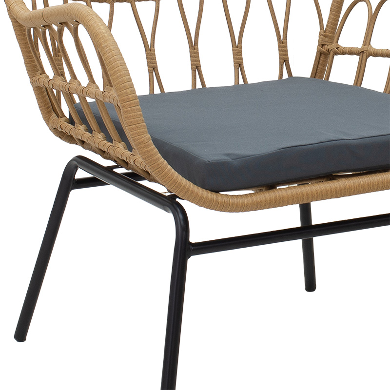 Πολυθρόνα Naoki pakoworld μέταλλο μαύρο-pe φυσικό-μαξιλάρι – 140-000045