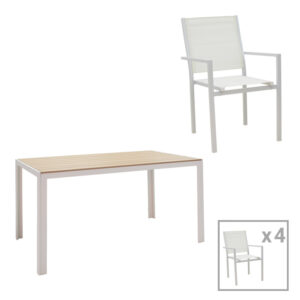 Garden dining set 5pcs Nares-Moly pakoworld aluminum-textilene white plywood natural 152-000006