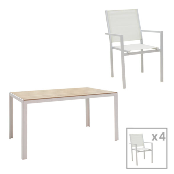 Garden dining set 5pcs Nares-Moly pakoworld aluminum-textilene white plywood natural 152-000006