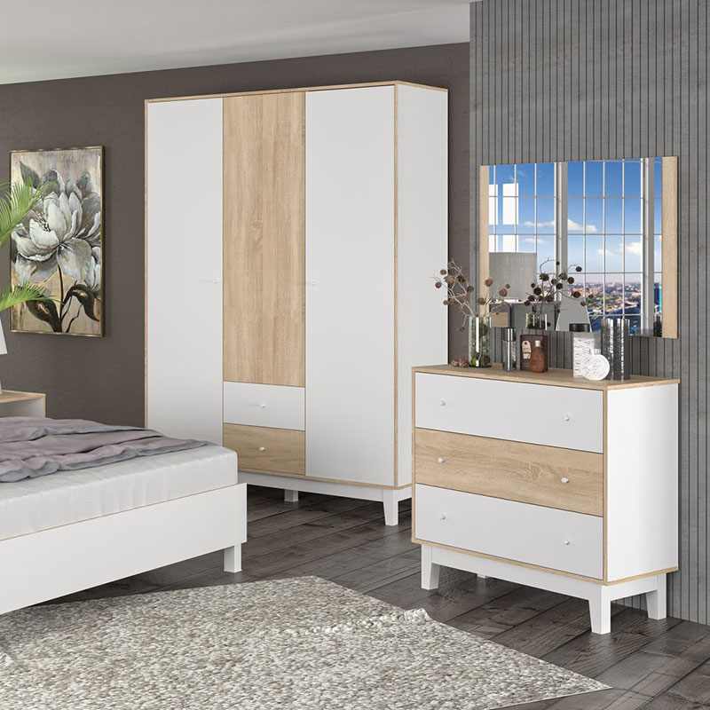 Συρταριέρα Awell pakoworld 3ων συρταριών sonoma-λευκό 90x44x88,5εκ – 173-000006