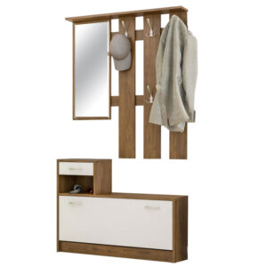 Entrance furniture Jamie pakoworld color walnut-white 100×27,5x187cm 173-000022