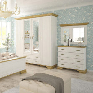 Συρταριέρα Jaden pakoworld 4ων συρταριών golden oak-λευκό antique 93,5x39x88,5εκ – 173-000028