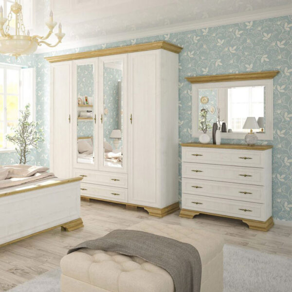 Συρταριέρα Jaden pakoworld 4ων συρταριών golden oak-λευκό antique 93,5x39x88,5εκ – 173-000028