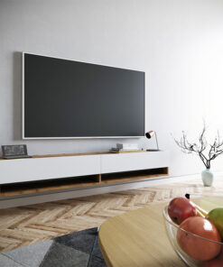 Έπιπλο τηλεόρασης επιτοίχιο Handra pakoworld λευκό-oak 180×31,5×29,5εκ – 176-000002