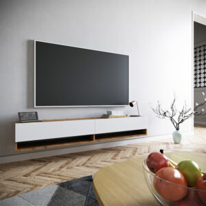 Έπιπλο τηλεόρασης επιτοίχιο Handra pakoworld λευκό-oak 180×31,5×29,5εκ – 176-000002